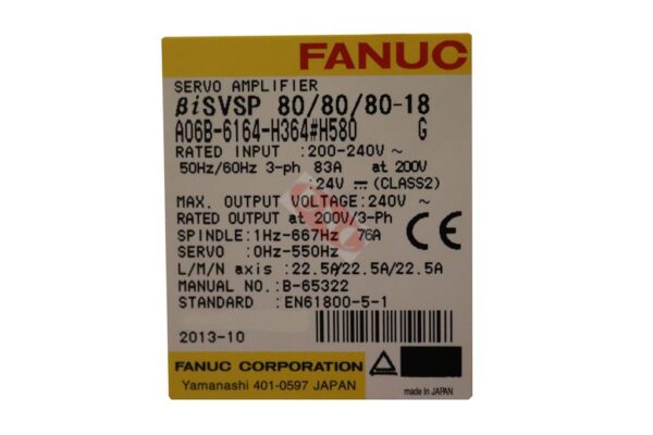 A06b-6164-H364#H580 Fanuc biSVSP 80/80/80-18 unit